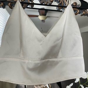 Off-white satin spaghetti strapped crop top